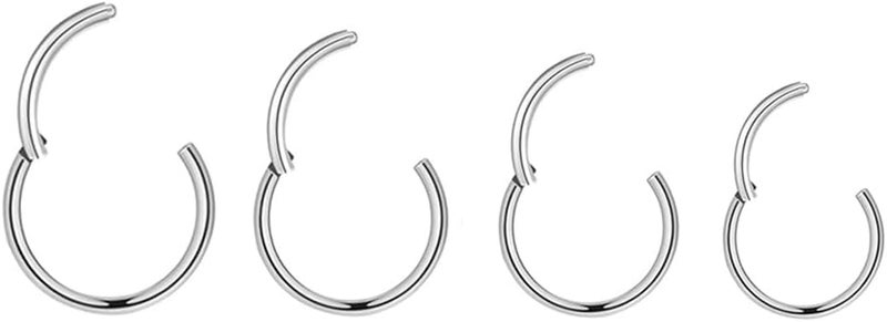 HQLA 4Pairs/Pcs 18G Surgical Steel Hinged Clicker Segment Nose Rings Hoop Helix Cartilage Daith Tragus Sleeper Earrings Body Piercing for Women Men 6mm 8mm 10mm 12mm - Image 1